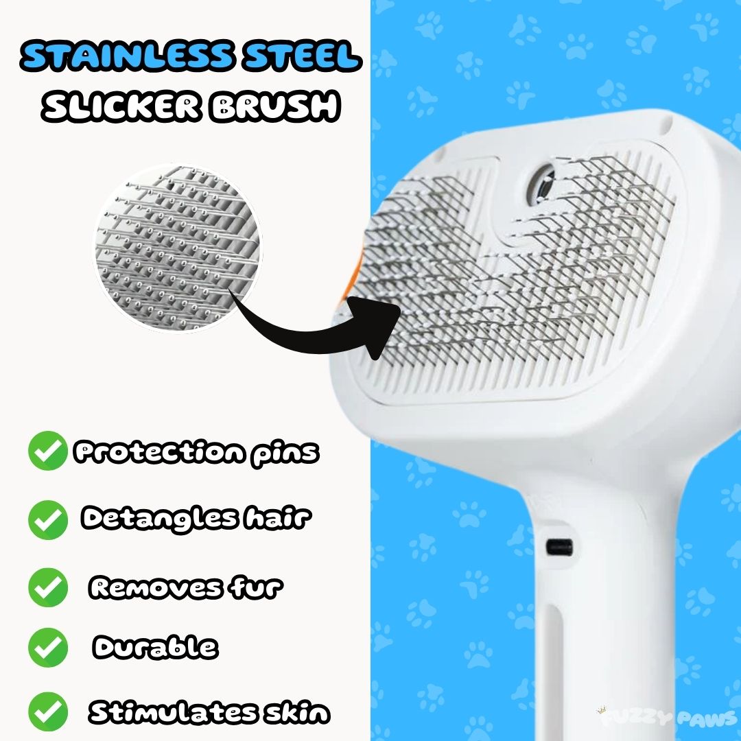 Rechargeable 3-in-1 Pet Brush with Steam Spray – Hair Remover, Massager & Grooming Tool