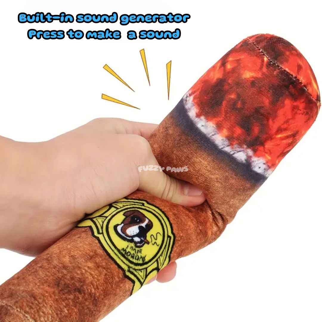 Cigarette Shaped Plush Dog Toy - Chewable and with Squeaker