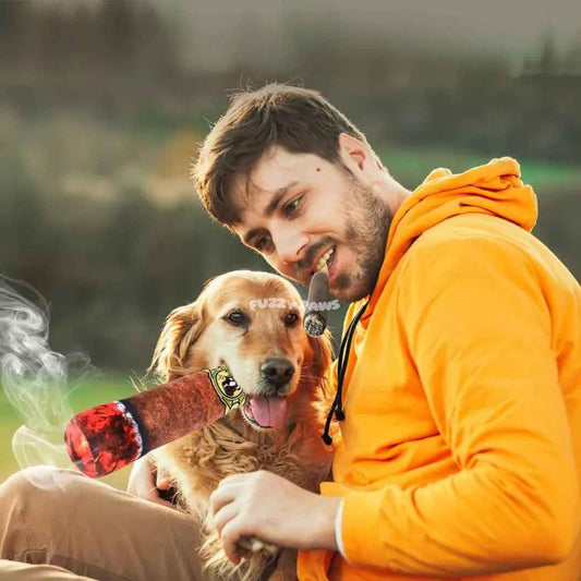 Cigarette Shaped Plush Dog Toy - Chewable and with Squeaker